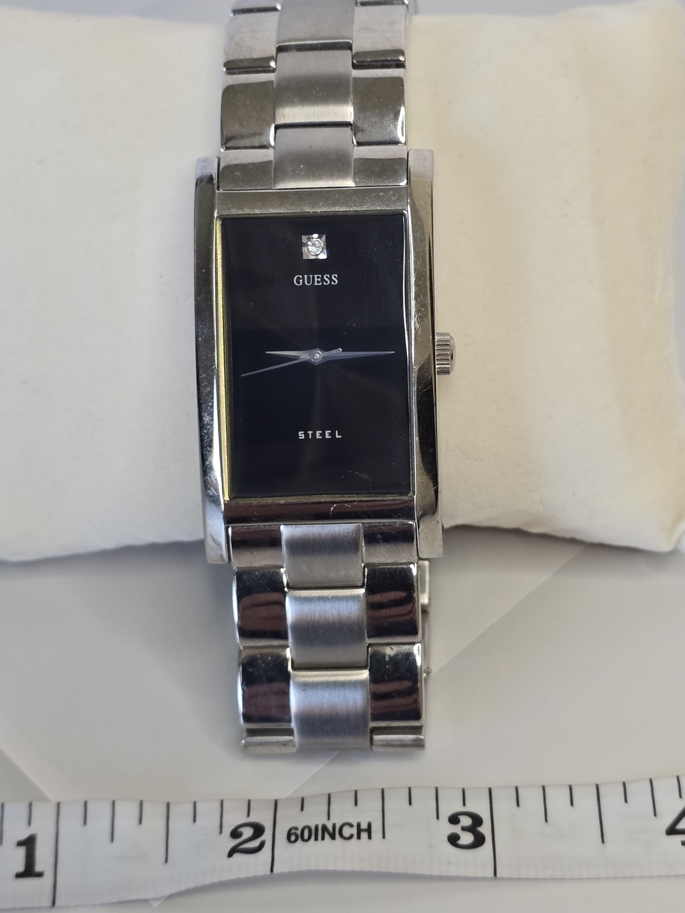GUESS Men's Y2K Silver Steel Bracelet Watch with Black Dial